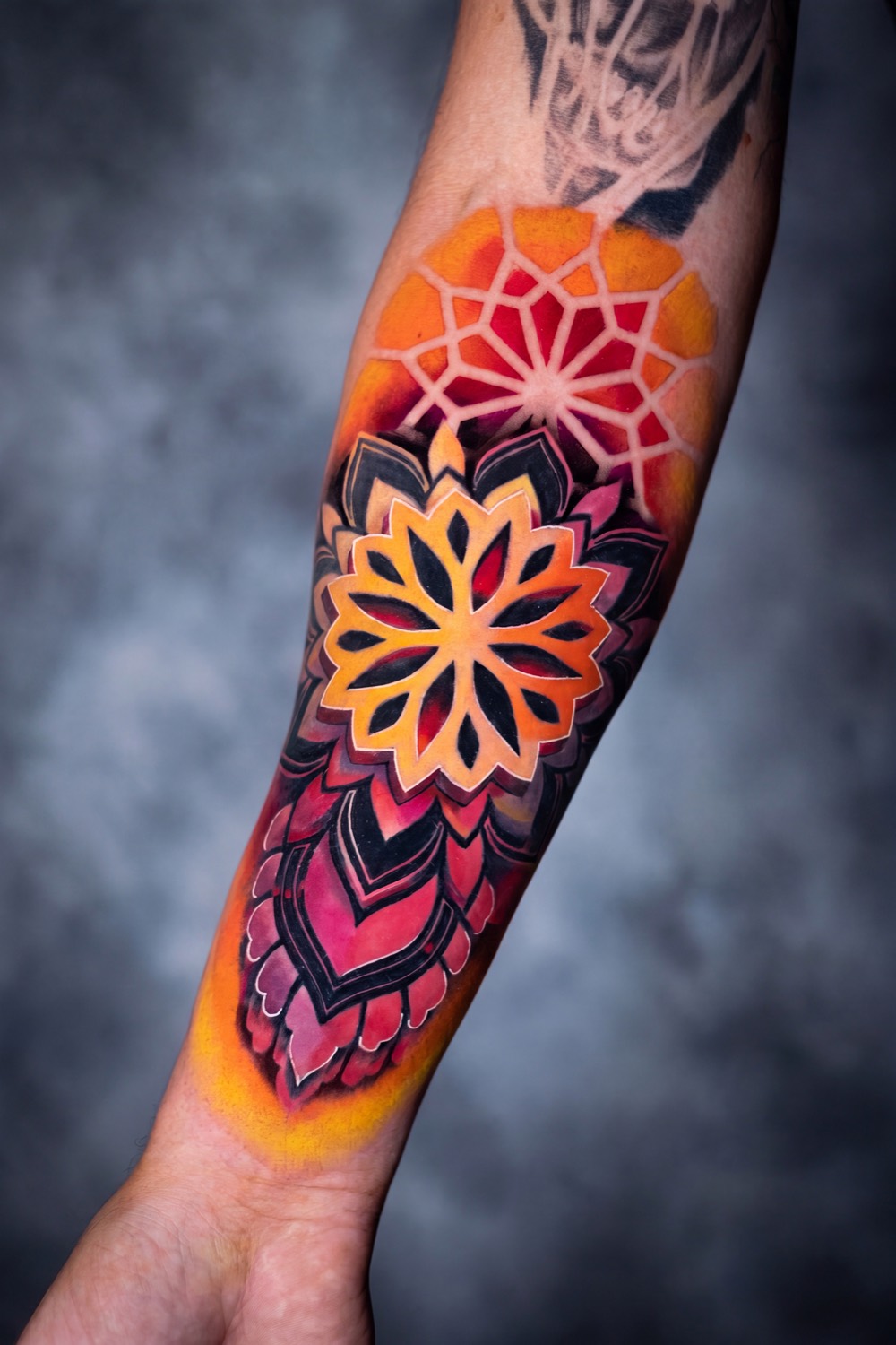 Colour mandala forearm piece